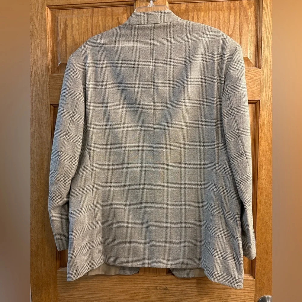 Vtg Kasper Blazer Prince Of Wales Check Beige Plaid Pattern Men’s 46R Sport Coat
